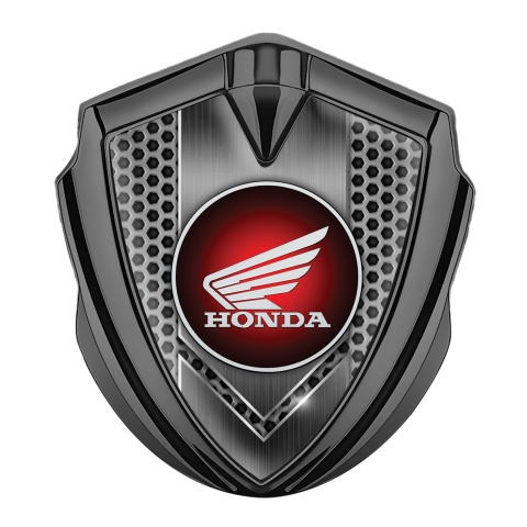 Honda 3D Car Metal Domed Emblem Graphite Grey Hex Circle Motif