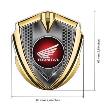 Honda 3D Car Metal Domed Emblem Gold Grey Hex Circle Motif