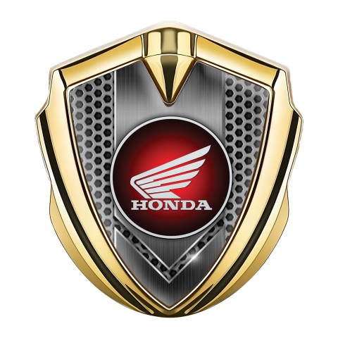 Honda 3D Car Metal Domed Emblem Gold Grey Hex Circle Motif
