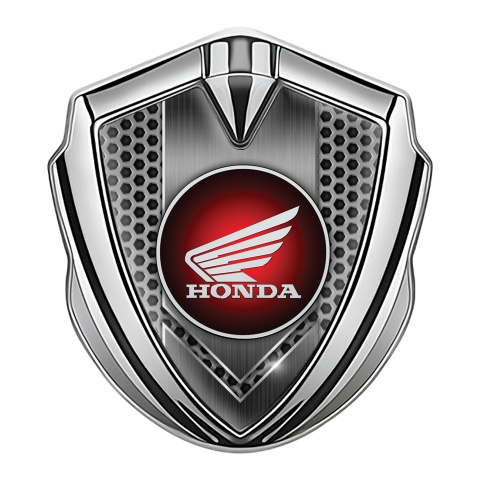 Honda 3D Car Metal Domed Emblem Silver Grey Hex Circle Motif
