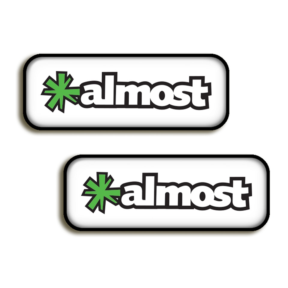 Almost Silicone 3D Stickers White with Green Logo 2 pcs, Skate Domed  stickers, Stickers