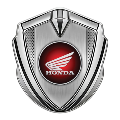 Honda Emblem Fender Badge Silver Metallic Mesh Circle Design