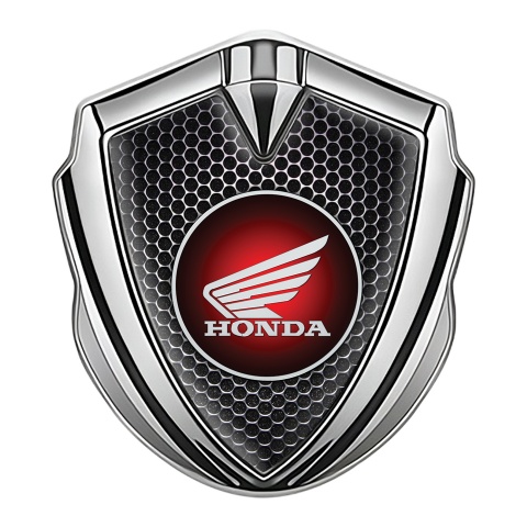 Honda Emblem Metal Badge Silver Dark Grate Crimson Logo Design