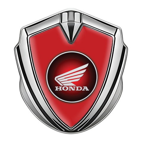 Honda Emblem Self Adhesive Silver Red Background Circle Edition