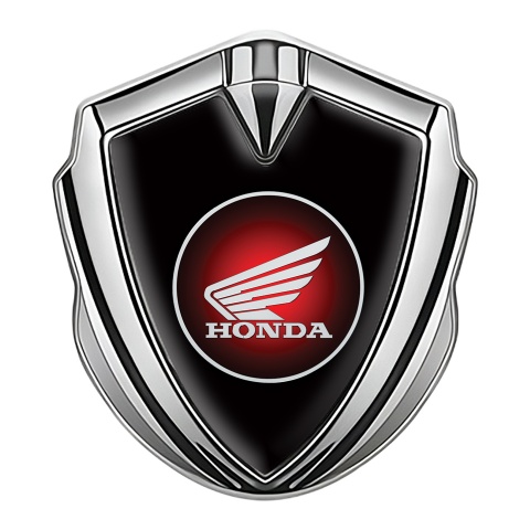 Honda Trunk Emblem Badge Silver Black Base Crimson Circle Motif