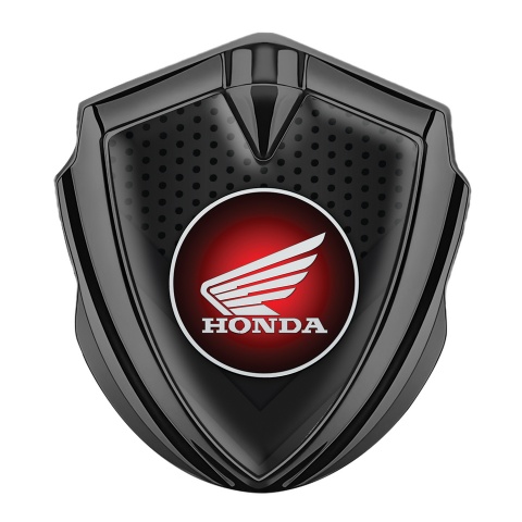 Honda Metal Emblem Self Adhesive Graphite Black Mesh Winged Logo