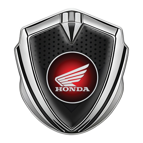 Honda Metal Emblem Self Adhesive Silver Black Mesh Winged Logo