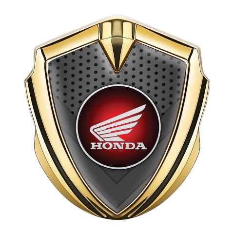 Honda Emblem Badge Self Adhesive Gold Charcoal Plates Red Motif