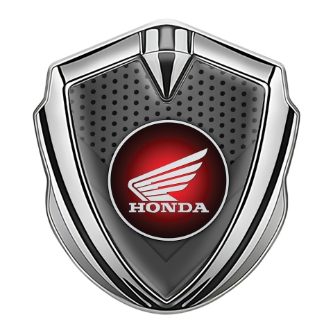 Honda Emblem Badge Self Adhesive Silver Charcoal Plates Red Motif