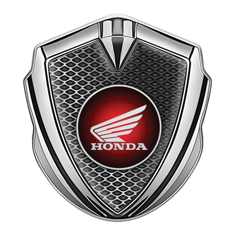 Honda Emblem Fender Badge Silver Industrial Grate Wings Edition
