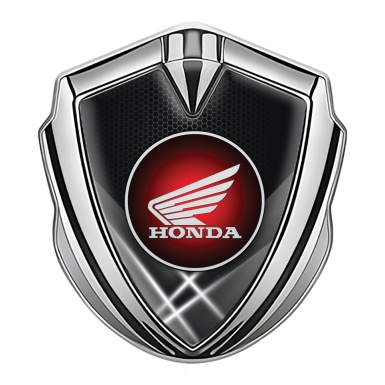 Honda Seitenflugel Emblem Aufkleber Silbertonfarbe mit Lichteffekt der Hintergrund und Wings Logo