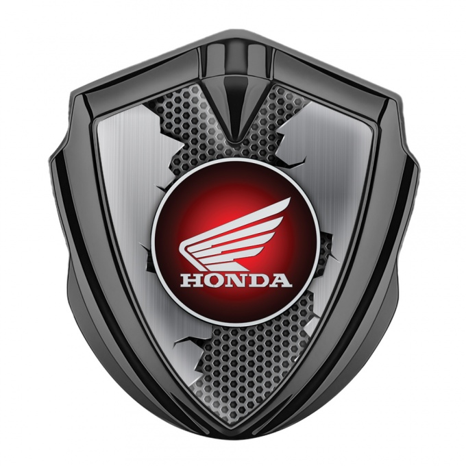 Honda Emblem Abzeichen Graphit Tonfarbe mit Zerrissenes Metall Effekt und Runde Logo Design 