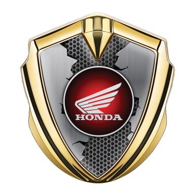 Honda Emblem Abzeichen Goldtonfarbe mit Zerrissenes Metall Effekt und Runde Logo Design