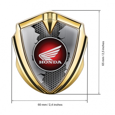 Honda Emblem Abzeichen Goldtonfarbe mit Zerrissenes Metall Effekt und Runde Logo Design