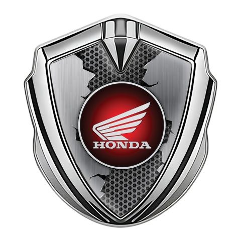 Honda Bodyside Emblem Badge Silver Torn Metal Grey Honeycomb