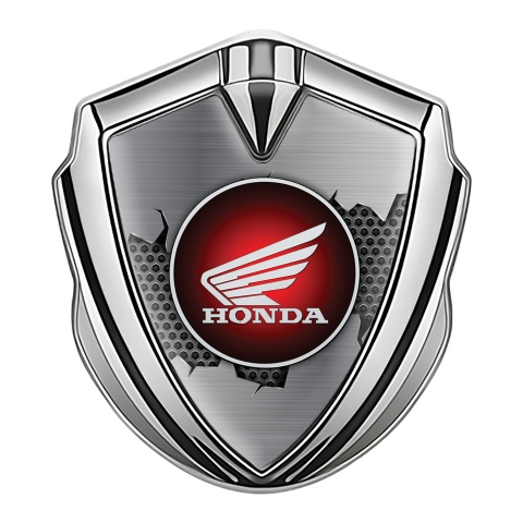Honda Trunk Emblem Badge Silver Split Steel Plate Crimson Edition