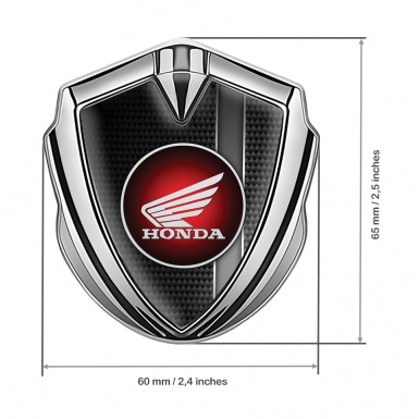Honda 3D Car Metal Domed Emblem Silver Dark Carbon Gradient Stripe