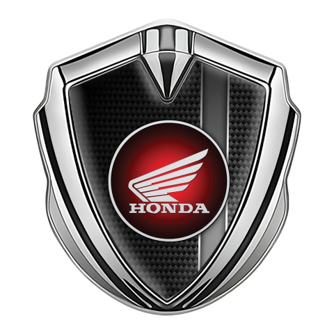 Honda 3D Car Metal Domed Emblem Silver Dark Carbon Gradient Stripe
