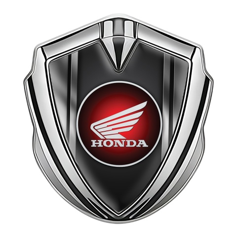 Honda Emblem Badge Self Adhesive Silver Charcoal Base Metallic Frame