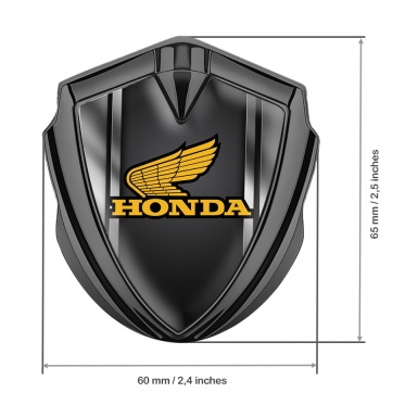 Honda Emblem Fender Badge Graphite Steel Frame Yellow Winged Logo