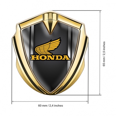 Honda Emblem Fender Badge Gold Steel Frame Yellow Winged Logo