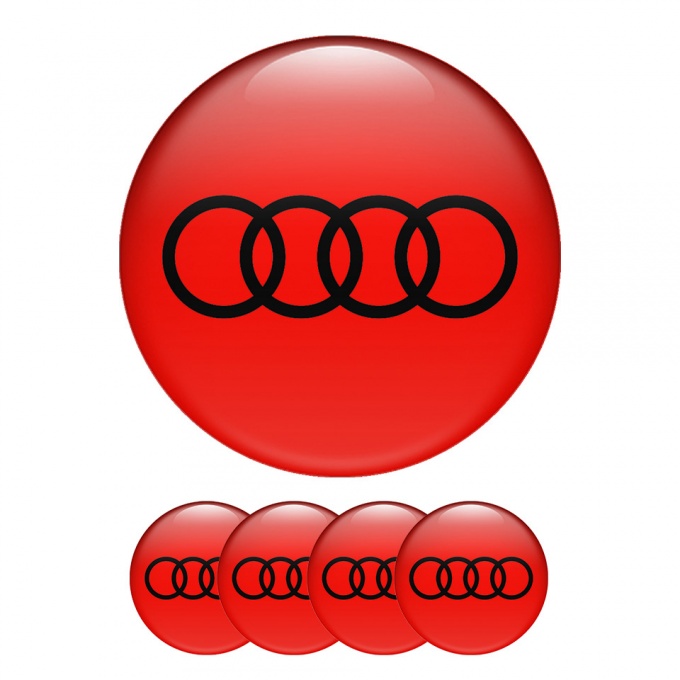 Audi Domed Stickers Wheel Center Cap  Red Classic