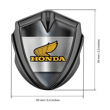 Honda Fender Emblem Metal Graphite Bluish Brushed Steel Yellow Logo