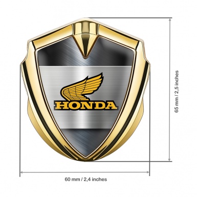 Honda Fender Emblem Metal Gold Bluish Brushed Steel Yellow Logo