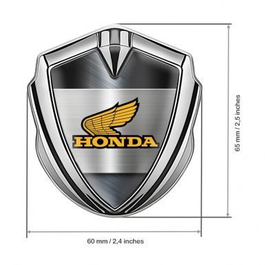 Honda Fender Emblem Metal Silver Bluish Brushed Steel Yellow Logo