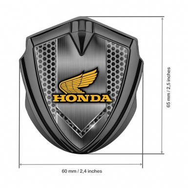 Honda Emblem Self Adhesive Graphite Honeycomb Theme Yellow Winged Logo