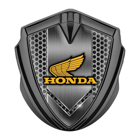 Honda Emblem Self Adhesive Graphite Honeycomb Theme Yellow Winged Logo
