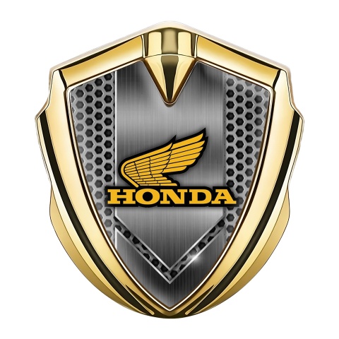 Honda Emblem Self Adhesive Gold Honeycomb Theme Yellow Winged Logo