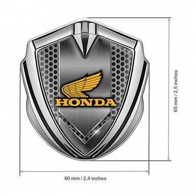 Honda Emblem Self Adhesive Silver Honeycomb Theme Yellow Winged Logo