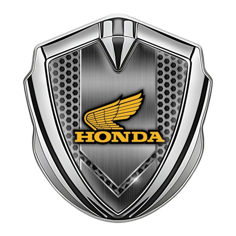 Honda Emblem Self Adhesive Silver Honeycomb Theme Yellow Winged Logo