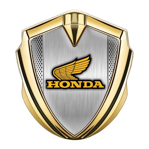 Honda Trunk Emblem Badge Gold Metallic Mesh Brushed Plate Design