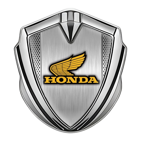 Honda Trunk Emblem Badge Silver Metallic Mesh Brushed Plate Design