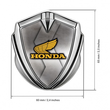 Honda Bodyside Domed Emblem Silver Rough Alloy Template Yellow Logo
