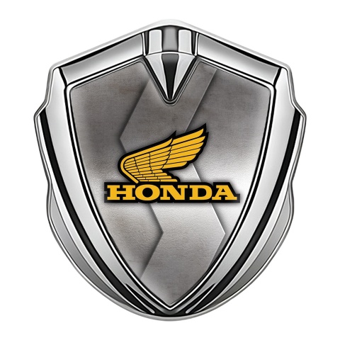Honda Bodyside Domed Emblem Silver Rough Alloy Template Yellow Logo