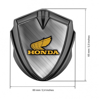 Honda Metal Emblem Self Adhesive Graphite Brushed Aluminum Yellow Logo