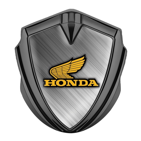Honda Metal Emblem Self Adhesive Graphite Brushed Aluminum Yellow Logo