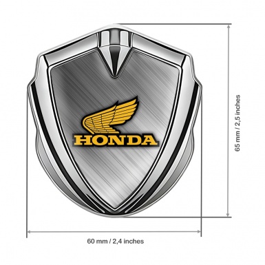 Honda Metal Emblem Self Adhesive Silver Brushed Aluminum Yellow Logo