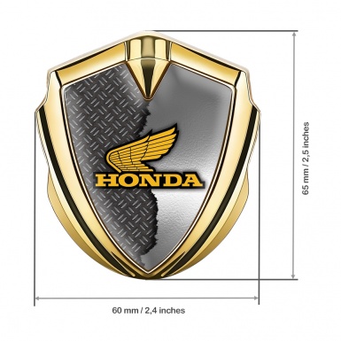 Honda 3D Car Metal Domed Emblem Gold Half Torn Steel Yellow Logo