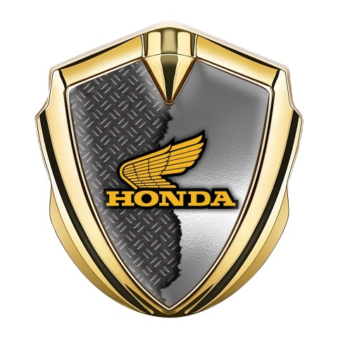 Honda 3D Car Metal Domed Emblem Gold Half Torn Steel Yellow Logo