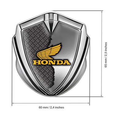 Honda 3D Car Metal Domed Emblem Silver Half Torn Steel Yellow Logo