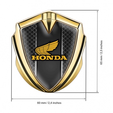 Honda Emblem Badge Self Adhesive Gold Dark Mesh Motif Winged Logo