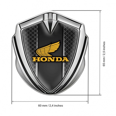Honda Emblem Badge Self Adhesive Silver Dark Mesh Motif Winged Logo