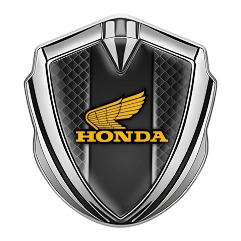 Honda Emblem Badge Self Adhesive Silver Dark Mesh Motif Winged Logo