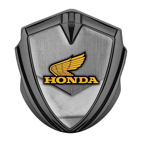 Honda Emblem Fender Badge Graphite Grunge Theme Yellow Winged Logo