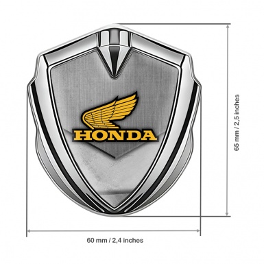 Honda Emblem Fender Badge Silver Grunge Theme Yellow Winged Logo
