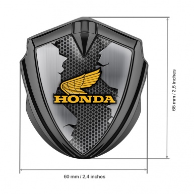 Honda Fender Emblem Metal Graphite Cracked Hex Theme Yellow Design